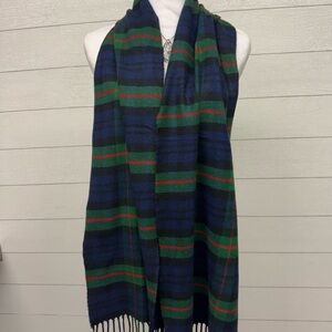 Classic Blue and Green Striped Scarf 100% Cashmere Unisex